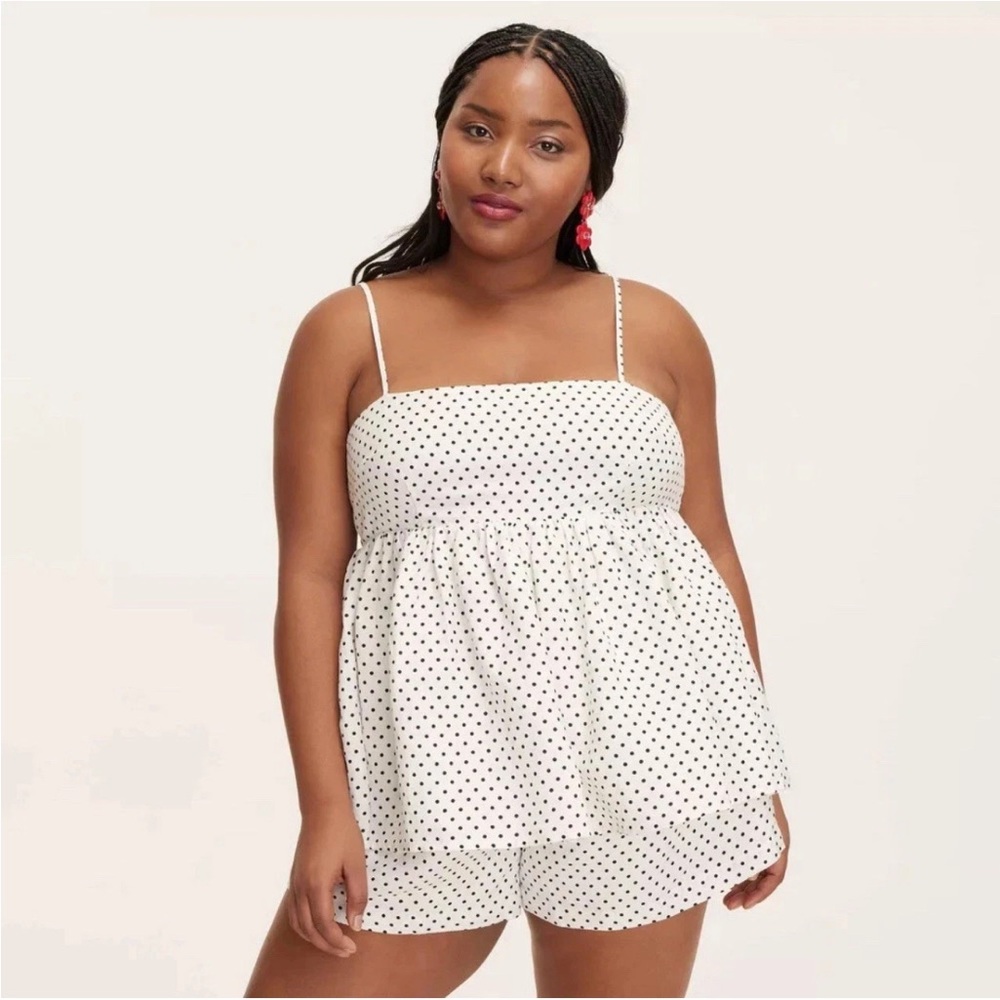 Kate Spade Target Black and White Polka Dot Linen Babydoll Top Preppy Old Money